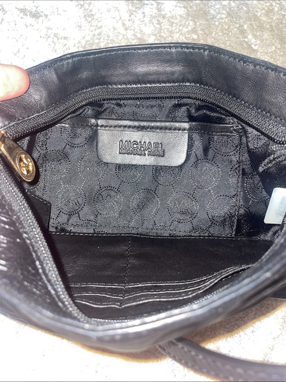 Michael Kors Black Gathered Leather with Gold Logo